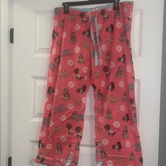 PJ Salvage Puppy pink Flowers Woof Stock pajama pants Pj L hippy groovy - Picture 1 of 6